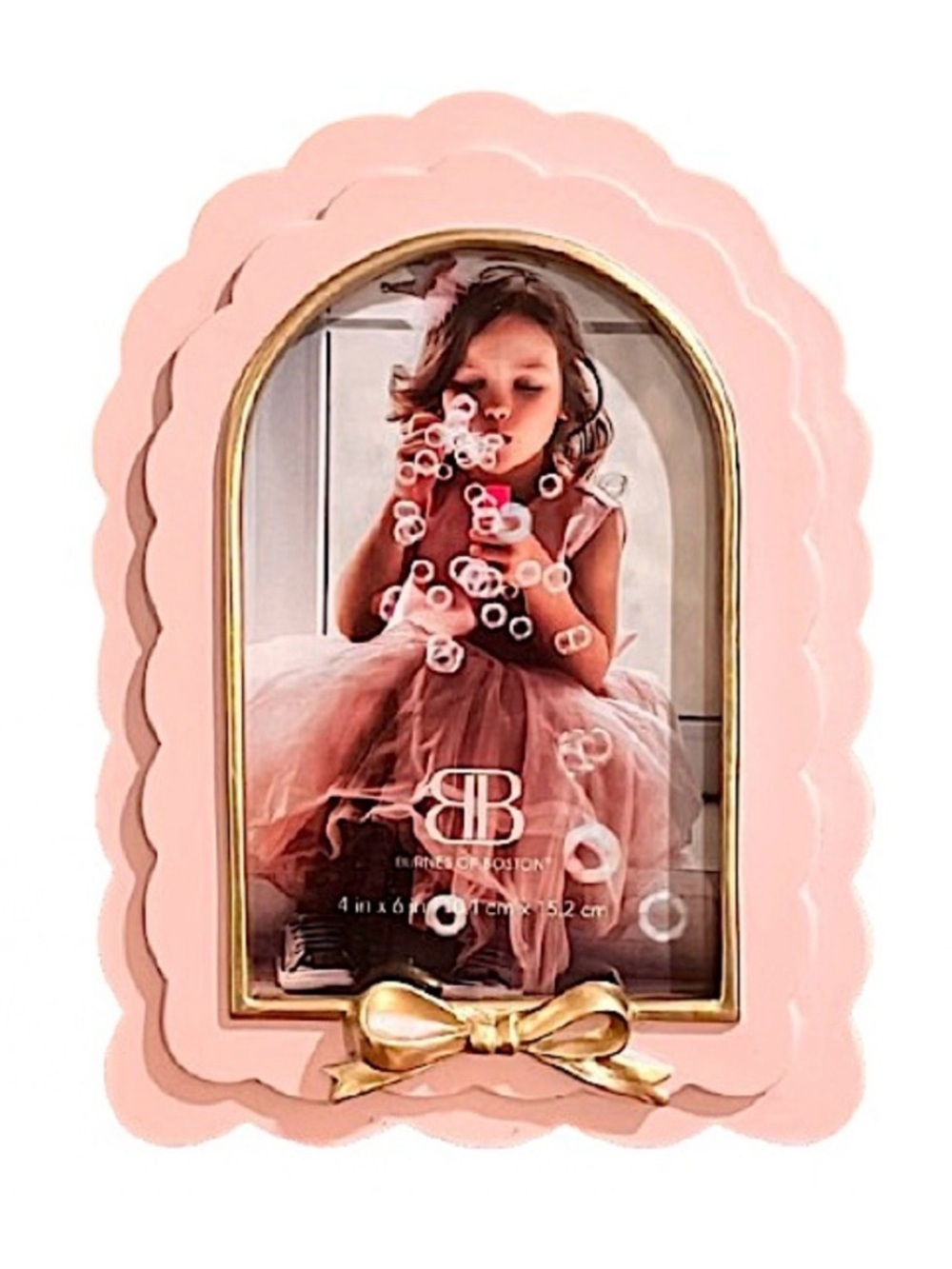 🆕- Burnes of Boston Blush and Gold Bow Scalloped Arch Frame 4x6